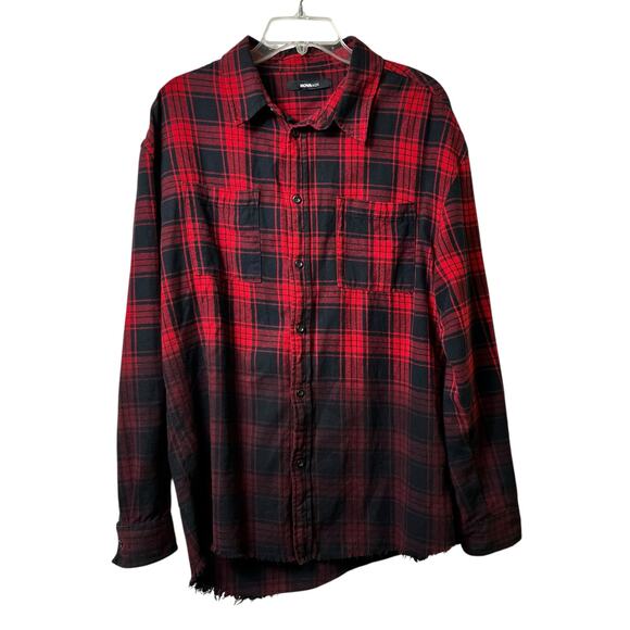 2/$15 Flannel‎ Red Black Ombre Button Front Long Sleeve Shirt Lumberjack M (2710 - Picture 1 of 4